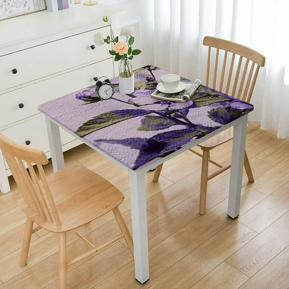 HAOXIT Polyester Tablecloths for Rectangle Tables Purple Floral Print Hem Stitch Dining Table Cover | Decorative Washable Tablecloth for Home, Kitchen & Dining 46*46