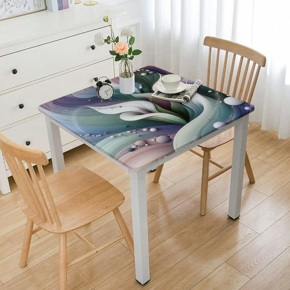 HAOXIT , Polyester Washable Table Cloth for Table,Purple Green Flowers 60''x60''