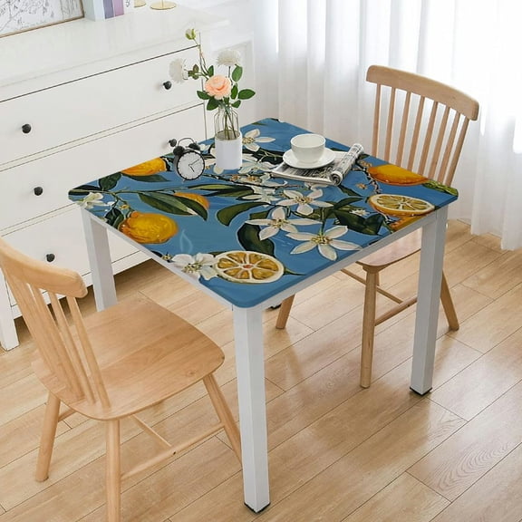HAOXIT Provence Blue Lemon Mediterranean Tile Tabletop for Spring Summer Decorations, Picnics and Dinner Parties - Indoor Outdoor, Stain and Water Resistant, Tablecloth,Rectangle 40*40