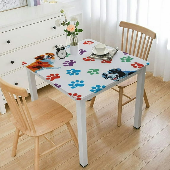 HAOXIT Puppy Dog Paw Print Square Tablecloth Table Cover, Dog Paw Print Party Supplies, Multicolor Dog Decorations for Dog Birthday Baby Shower Party 40*40