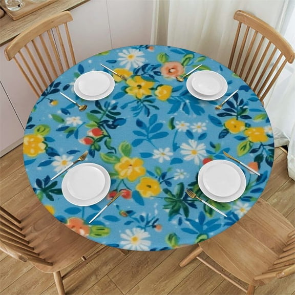 HAOXIT Radiant Yellow Lemons Round Tablecloth Waterpf Durable Cloth Tablecloths Washable Fabric Table Cover Wrinkle Resistant Table Cloth for Indoor Outdoor Kitchen Party Dining