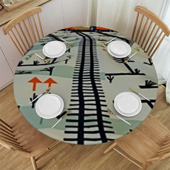 HAOXIT Railroad Tablecloth, and Pattern, Round Table Cover for Dining Room Kitchen Decor