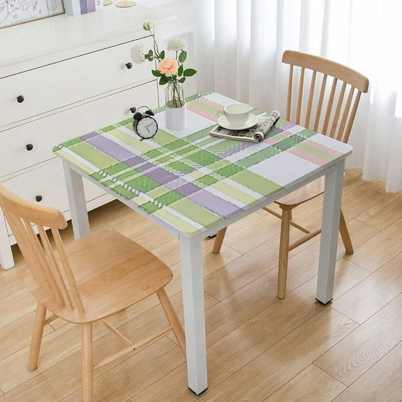 HAOXIT Rectangle Fabric Tablecloth, Spring Fiona Plaid, Indoor Outdoor Stain and Wrinkle Resistant Fabric Table Cloth, Fun Pastel Plaid 36*36