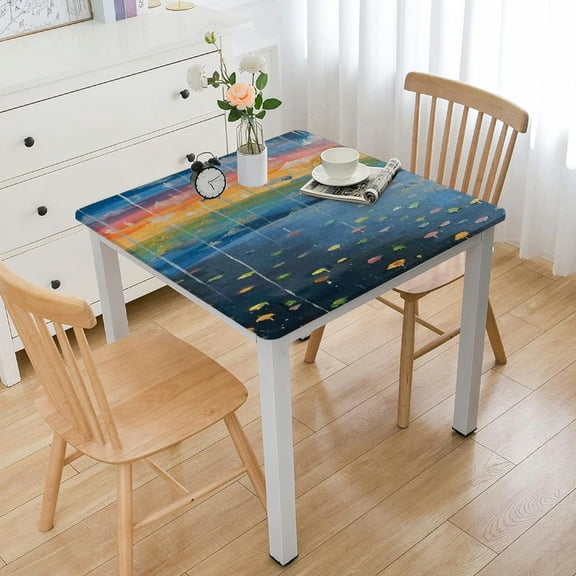 HAOXIT Rectangle Fitted Tablecloth with Elastic Edge, Rectangle Table Cover Table Cloths for Indoor Outdoor Patio Picnic,Fit for Rectangle Tables white