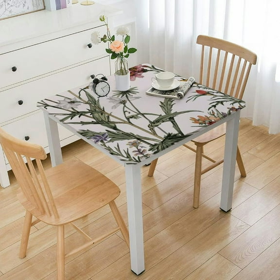 HAOXIT Rectangle Floral Tablecloth,White and Green Vintage Farmhouse Waterproof Table Cloth,Kitchen Dining Room Decoration,Table Cover for Party, Birthday, Indoor,Outdoor (Rectangle) white