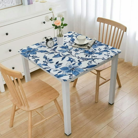 HAOXIT Rectangle , Handblock Floral Linen Table Cloth for Kitchen Dining Table I Parties Wedding Outdoors I Home Decor white