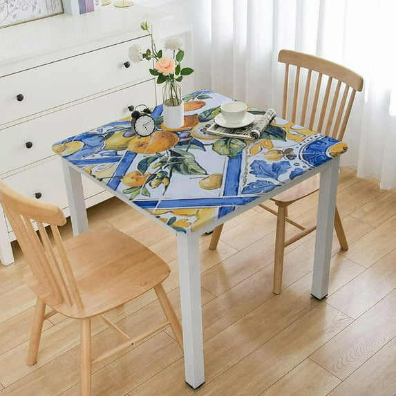 HAOXIT Rectangle Printed Fabric Tablecloth, Elastic Fitted Table Cloth for Square Table, Washable Polyester Table Cover for Outdoor, Picnic, Camping and Indoor 36*36
