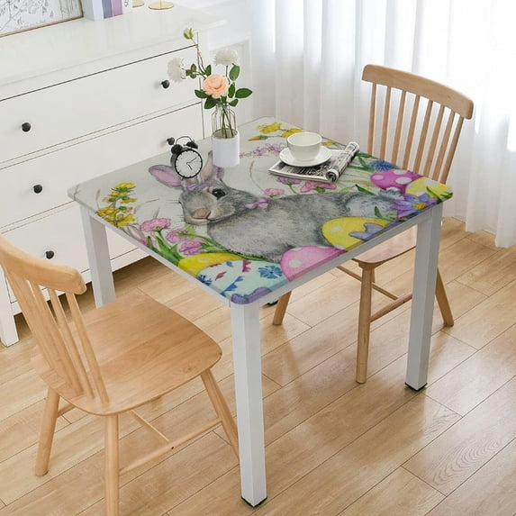 HAOXIT Rectangle Spring Eggs Color Floral s Waterproof Table Cloth for Kitchen Indoor Outdoor Table Cover for Dining/Party Decoration 60''x60''