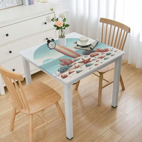 HAOXIT Rectangle Summer Surfing & s,Wipeable Table Cloth Wrinkle-Free for Rectangle/Square/Party/Wedding, White