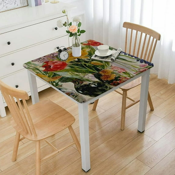 HAOXIT Rectangle Summer Tablecloth Tablecloths Printed Flower with Vintage Floral Patterns Table Cloth for Elegant Holiday Square Dinning Kitchen 40*40