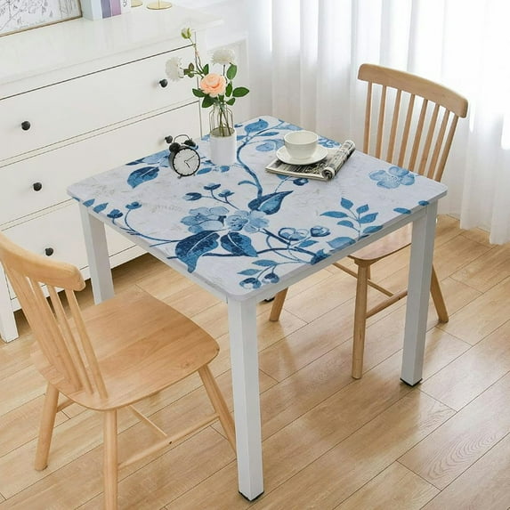 HAOXIT Rectangle Table Cloth - Spring Summer Floral Tablecloth, Waterproof Linen Fabric Square Table Cloth for Kitchen Dining Tablecloth for Square Table , Small Blue Flower Design 46*46