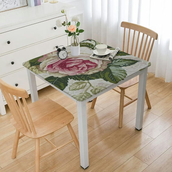 HAOXIT Rectangle Tablecloth Flower Table Cloth Table Cover Waterproof for Dinner Kitchen Picnic, Pink 40*40