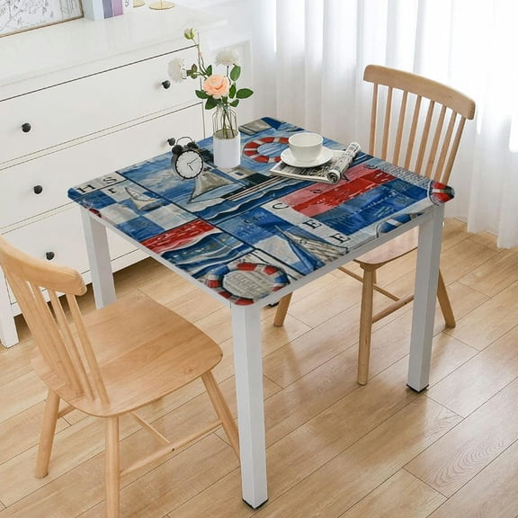 HAOXIT Rectangle Vinyl Flannel Backed Tablecloth, , Indoor/Outdoor Vinyl Flannel Backed Table Cloth, Sailboats and Lighthouses 46*46