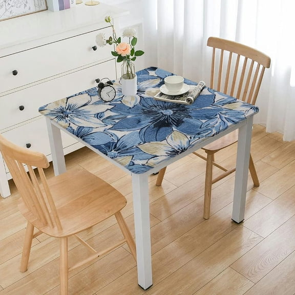 HAOXIT  Rectangular Tablecloth, Seasonal Vintage Daisy Blue Washable Table Cover for Party Picnic Dinner Decor 36*36