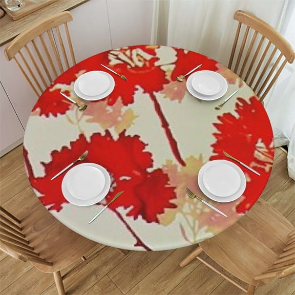 HAOXIT Red Imprint Leaves for Table Decor, Outdoor Table Cloth Round Tables for Dining Room Banquet Farmhouse s 46-50