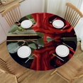 thumbnail image 1 of HAOXIT  Red Mirror Rose Print Polyester Tablecloth Waterproof Table Cloth, Table Cover for Dining Room Round Table Cover 42-46, 1 of 8