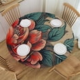 thumbnail image 1 of HAOXIT Red Peony Floral Round Tablecloths Orange Green Table Cloth Stain Resistant Resuable Table Cover 31-35, 1 of 8