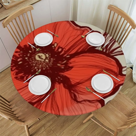 HAOXIT Red Roses Round Tablecloth,abstract flower rose retro floral Oblong Table Cloth Washable Polyester Table Cover for Picnic,Kitchen,Holiday Party 42-46