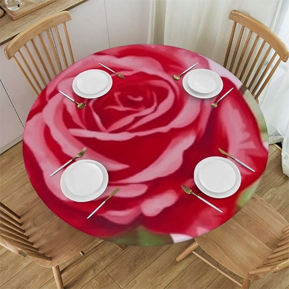 HAOXIT Red Roses Round Tablecloth,red flower art rose beautiful floral Oblong Table Cloth Washable Polyester Table Cover for Picnic,Kitchen,Holiday Party 31-35