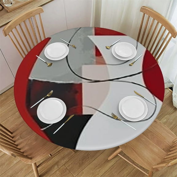 HAOXIT Retro Red Wine Glasses Wine Round Tablecloth Dining Wipeable Table Cloth Cover for Holiday Home Picnic Party Parties 38-42