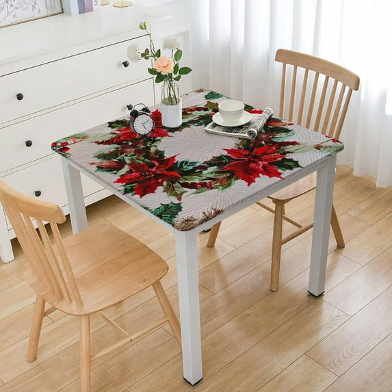 HAOXIT Ribbon Engineered Printed Fabric Christmas Tabletop for Winter Holiday, Christmas Time table cover 40*40