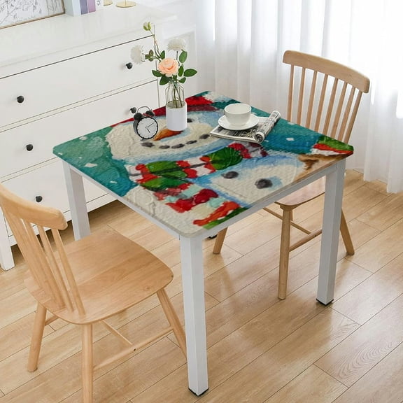 HAOXIT Robin Birds and Sit On The Branch Christmas Snowman Rectangle Picnic BBQ Table Cloths Polyester for Kitchen 44''x44''
