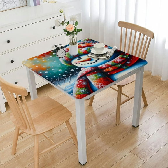 HAOXIT Robin Birds and Sit On The Christmas Snowman Rectangle Table Cloths Polyester for Kitchen 48''x48''