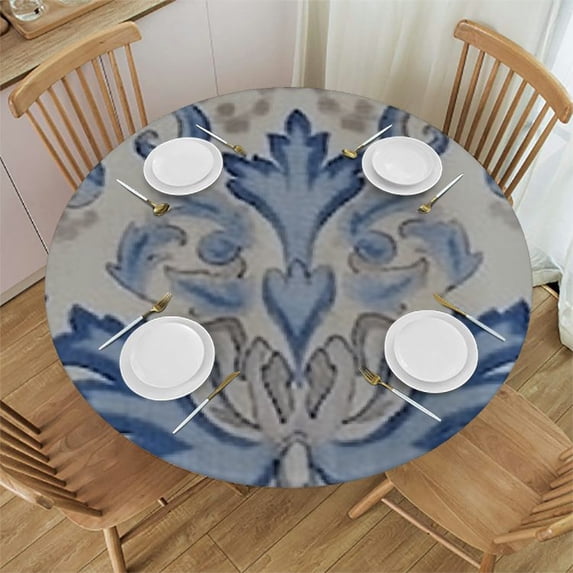 HAOXIT Round Boho Floral Beige Tablecloth Waterproof & Tablecloths,Wipeable Table Cloth for Round/Party/Wedding,Multi Traditional Oriental Boho Tribal Ethnic 38-42