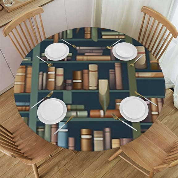 HAOXIT Round Book Library Tablecloth Table Cloth Cover for Home Decor Dinner Kitchen Party Picnic Wedding Halloween Christmas