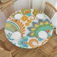 thumbnail image 1 of HAOXIT Round Fabric Tablecloth, Mediterranean Blue Paisley, Indoor Outdoor Stain and Water Resistant Heavy Table Cover, Shabby Chic Summer Blue Floral 46-50, 1 of 8