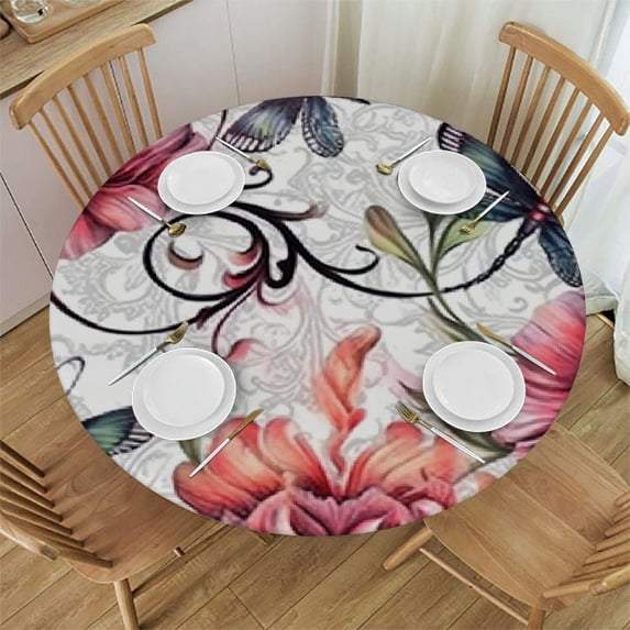 HAOXIT Round Fitted Oil-Proof Table Cover Stain-Resistant Wipeable Table Protector for Indoor Outdoor Camping Picnic Table Cloth Fit for Round Table 31-35