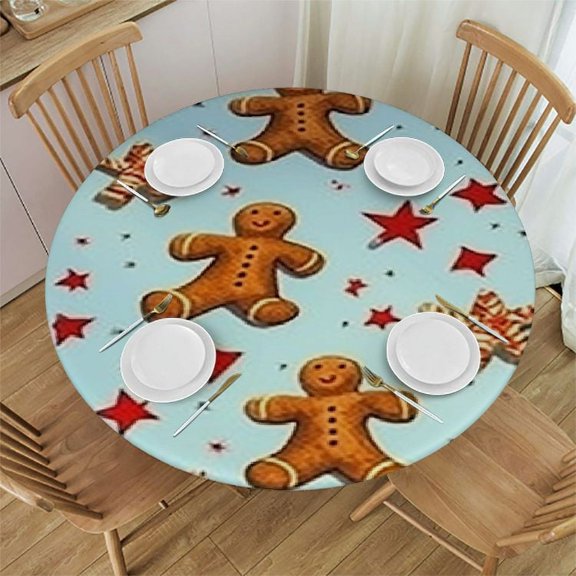 HAOXIT Round Fitted Tablecloth, Bowties Pattern, for Kitchen Dining, Party, Holiday, Christmas, Buffet, Fits Round Table, Sand Brown Orange 38-42