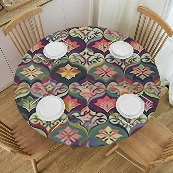 HAOXIT Round Fitted Tablecloth Cover,Colorful Hexagonal Edged Fitted Table Pad, XXSmall, Fit Round Table, for Restaurant Banquet 31-35