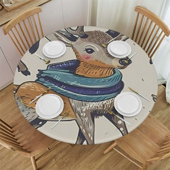 HAOXIT Round Fitted Tablecloth Cover,Kids Inspired Cute Elastic Edged Polyester Fitted Table Cover, xxSmall, Fit Round Tables, for Restaurant Picnic Indoor Outdoor Dining 46-50