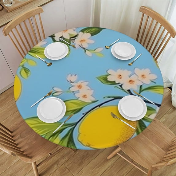 HAOXIT Round Fitted Tablecloth with Elastic Edge, Waterproof Oil Proof Round Table Cover, Vinyl Flannel Backed Table Cloth Fits Round Tables for Dinner, Outdoor, Picnic, 42-46