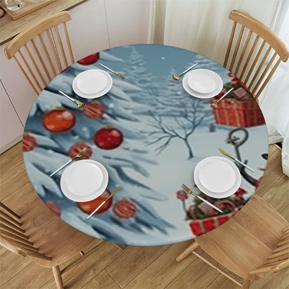 HAOXIT Round Fitted Tablecloth with Elastic Round Elastic Tablecloth Christmas Elastic Table Cover Circular Table Cover Wipeable Table Cloth, Fits Round Tables 38-42