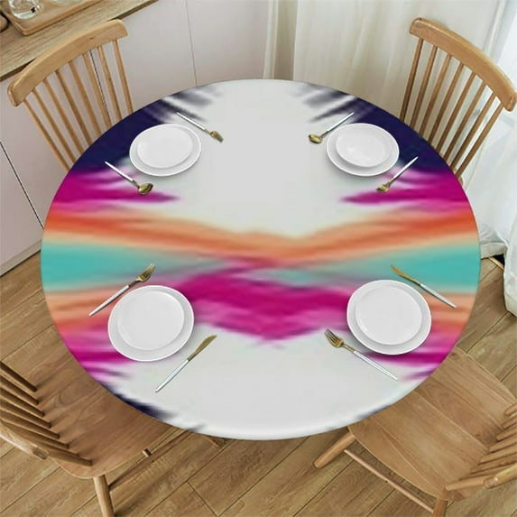 HAOXIT Round Fitted Tablecloth with Oil Proof Table Cloth Table Cover Compatible with Abstract Tie Dye Ethnic Aztec Pattern for Round Table Indoor and Outdoor 31-35