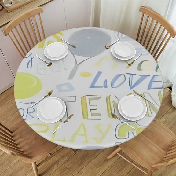 HAOXIT Round Fitted Tablecloth, Sport Theme Elastic Tablecloth for Round Tables, Waterproof Wipeable Table Cover Fits Round Tables 46-50