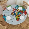 thumbnail image 1 of HAOXIT Round Fitted Tablecloth, World Map Elastic Edged Polyester Table Cover, Colorful Political Print Fitted Table Pad, Fits Round Tables, for Tabletop Decoration 42-46, 1 of 8