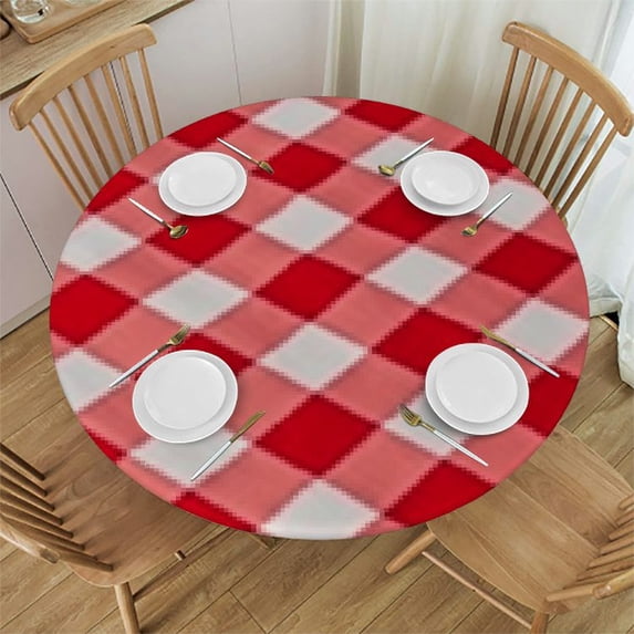 HAOXIT Round Fitted Tablecloth with Flannel Backing Design Table Cover Waterproof Oil-Proof Table Cloth Wipeable for Round Table 31-35