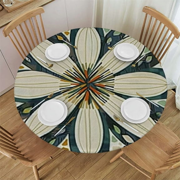HAOXIT Round Fitted Tablecloth with Flannel Backing Elastic Table Cloth Waterproof Oil-Proof Table Cover 38-42
