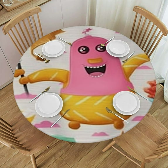 HAOXIT Round Flannel Backed Umbrella Tablecloth, What’s Cookin, Indoor Outdoor Round Waterproof Umbrella Table Cloth, Flamingos and Sloths 46-50