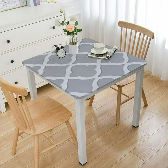 HAOXIT Round Picnic Tablecloth, Waterproof Elastic Fitted Table Covers for 36" - 44" Tables, Wipeable Flannel Backed Vinyl Tablecloths for Camping, Indoor, Outdoor, Grey white