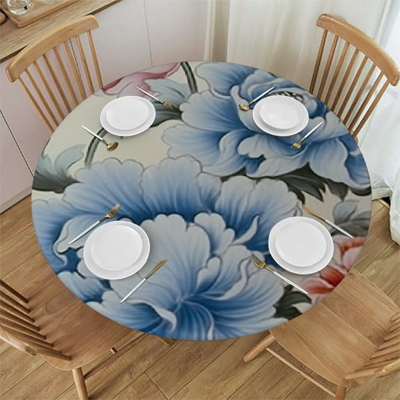 HAOXIT Round Pink Wipeable Table Cloth Cover Table Pad Cover for Dining Room Fitted Round Table 42-46