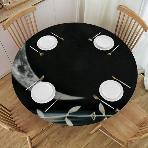 HAOXIT Round Striped Swirl Waterproof Wipeable Table Cloth Cover Table Pad Cover for Dining Room Fitted Table 31-35