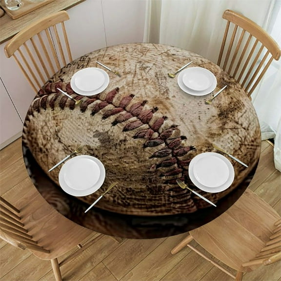 HAOXIT Round Table Cloth Baseball Bat on USA Flag Table Cover for Dining Room Kitchen Decoration Round s 31-35