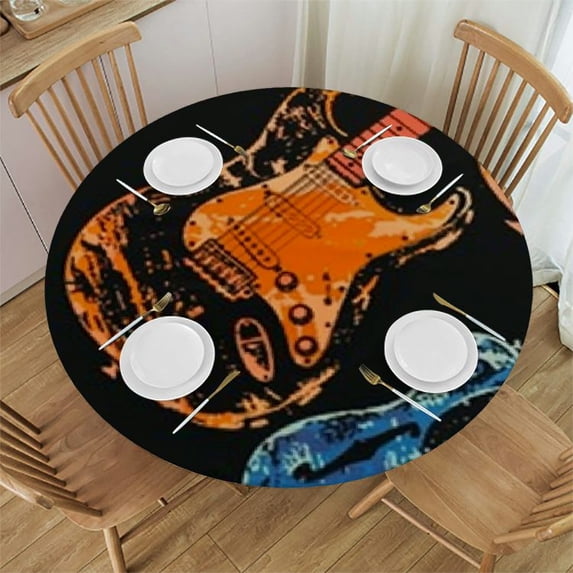 HAOXIT Round Table Cloth , Electric Guitar Stain Resistance Wrinkle Polyester Circle Table Cover for Home Kitchen Dining Party Camping Pinic Decor 31-35