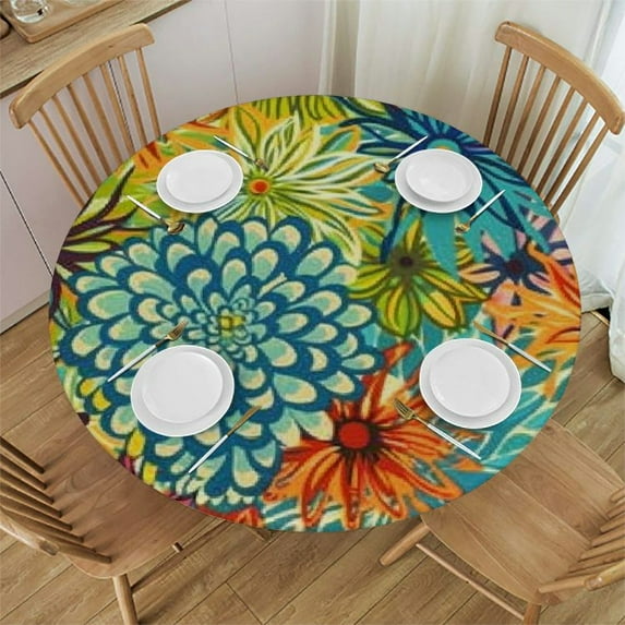HAOXIT Round Table Cloth , Geometric Waterproof Stain Wrinkle Resistant Washable Circle Table Cover for Home Party Kitchen Dining Room Outdoor Picnic 46-50