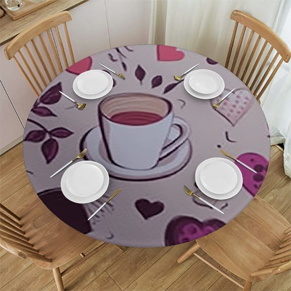 HAOXIT Round Table Cloths, Romantic Lips Paris Party Tablecloth Table Covers for Kitchen Dinning Wedding Decoration, Anti-Stain/Wrinkle, Washable 31-35