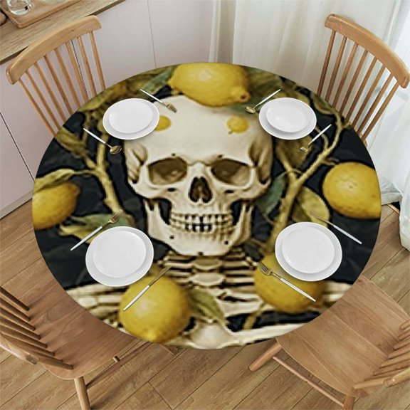 HAOXIT Round Table Cloths , Skull Skeleton Party Tablecloth Waterproof Polyester Table Covers for Kitchen Dinning Wedding Decoration,Stain/Wrinkle Resistant,Vintage Sheet Music 46-50